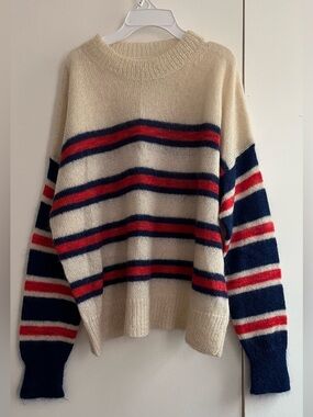 Isabel Marant Striped Crewneck Sweater in White, Navy & Red